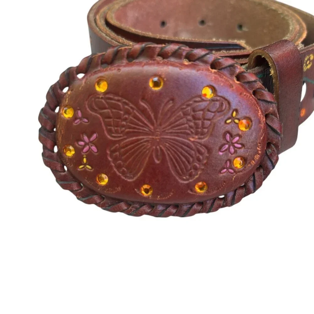 Ariat Women's Western Butterfly Floral Studded Belt Size 32